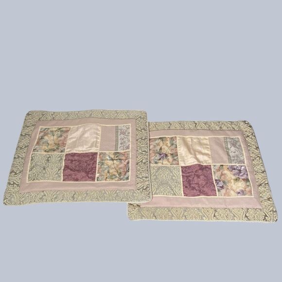 Croscill Standard Pillow Shams Caitlin Damask Floral Patchwork Covers Padded Set - Picture 1 of 14